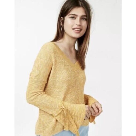 Vintage Express Sweater Small Yellow Slouchy Flare Sleeve Oversized Rib Knit Y2K - Picture 2 of 9